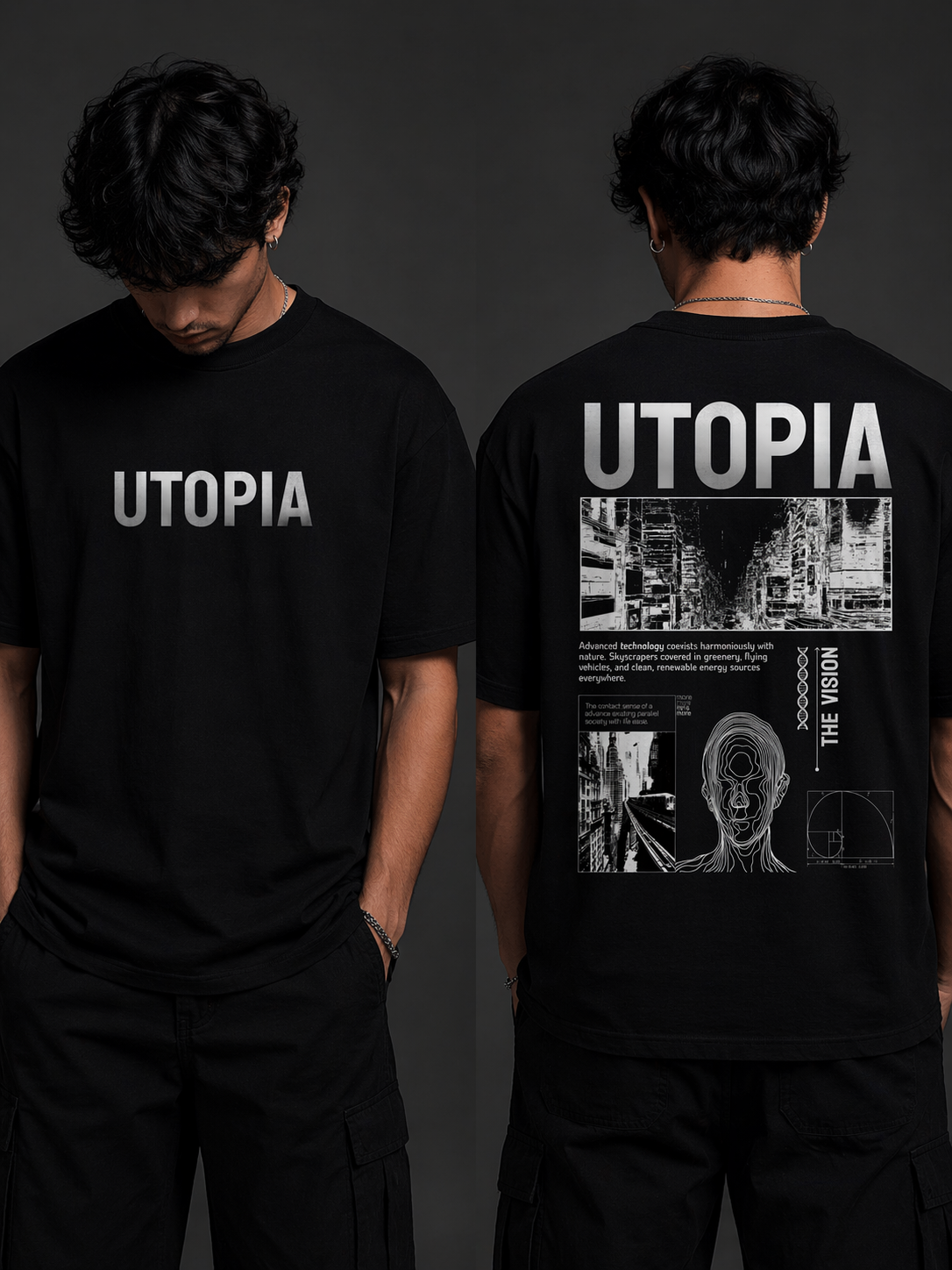 UTOPIA Graphic T-Shirt – Futuristic Minimal Streetwear Tee for Men