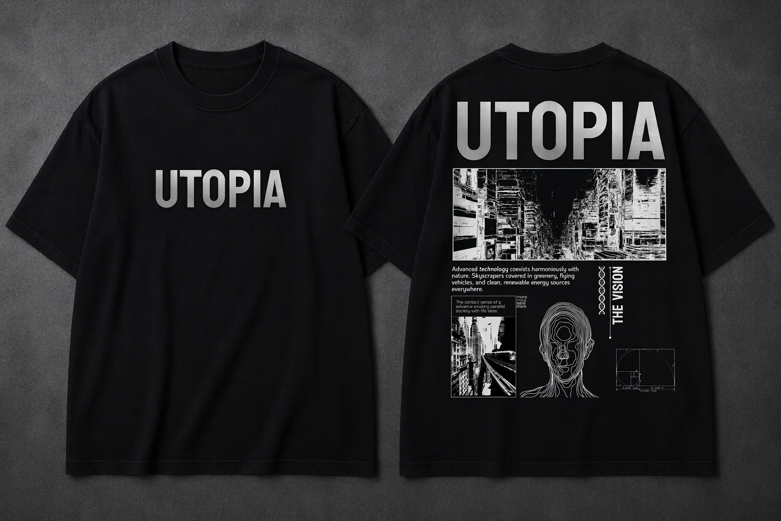 UTOPIA Graphic T-Shirt – Futuristic Minimal Streetwear Tee for Men