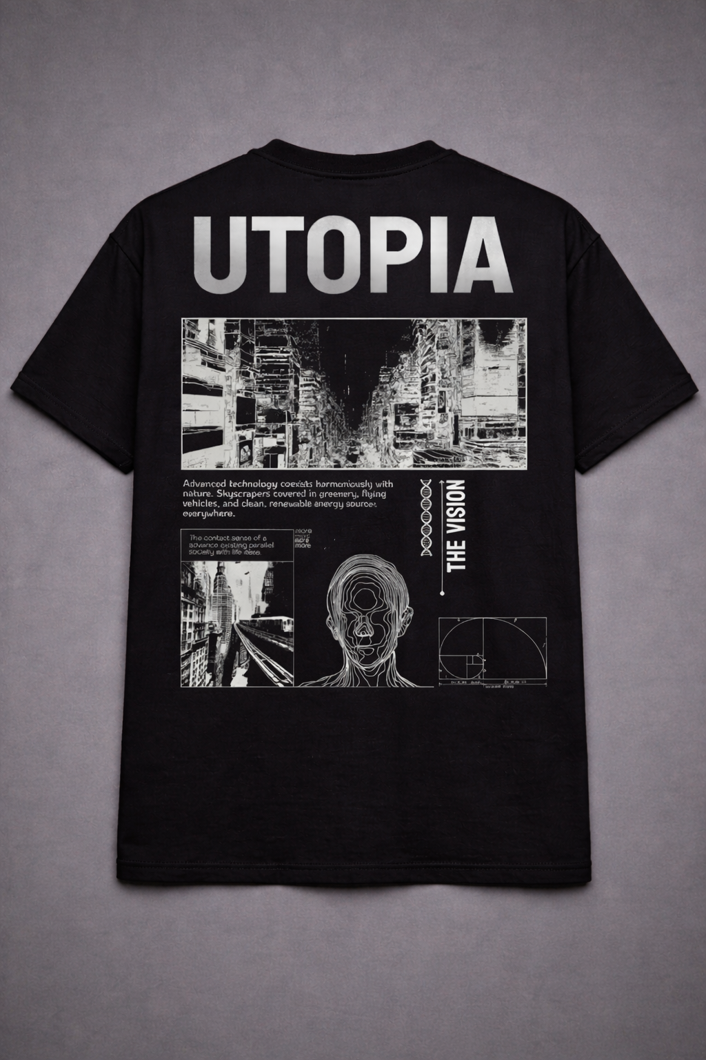 UTOPIA Graphic T-Shirt – Futuristic Minimal Streetwear Tee for Men