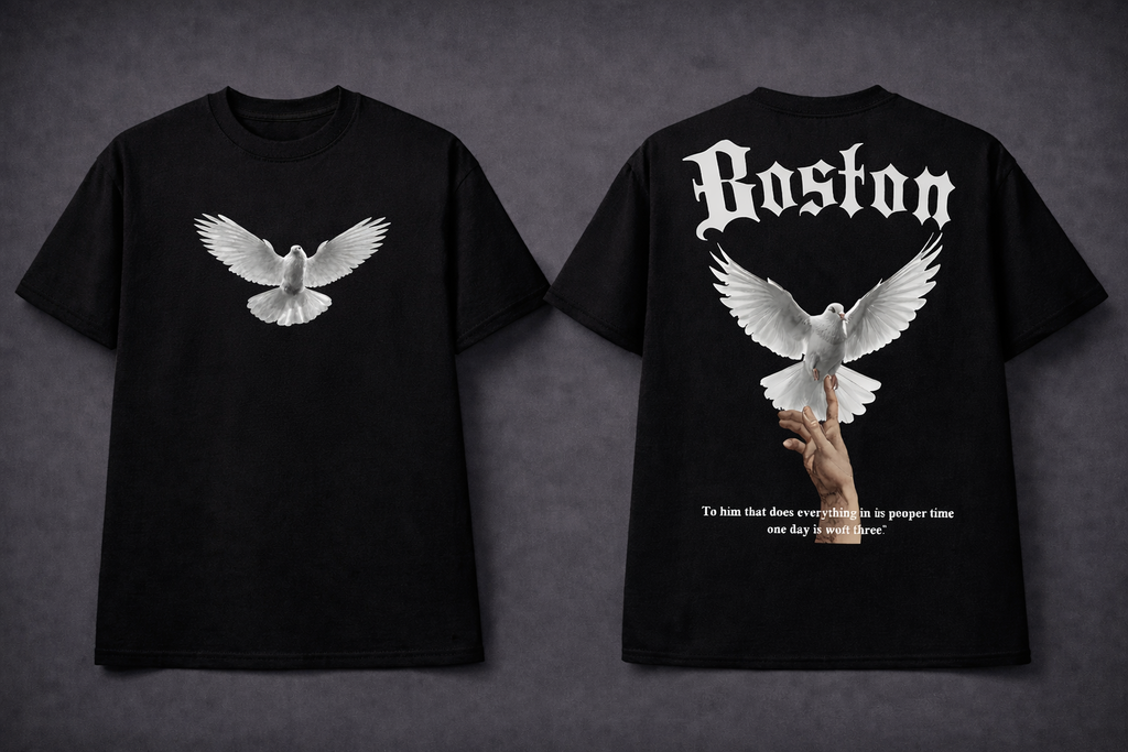 Boston Dove Graphic T-Shirt – Minimal Peace Streetwear Tee for Men