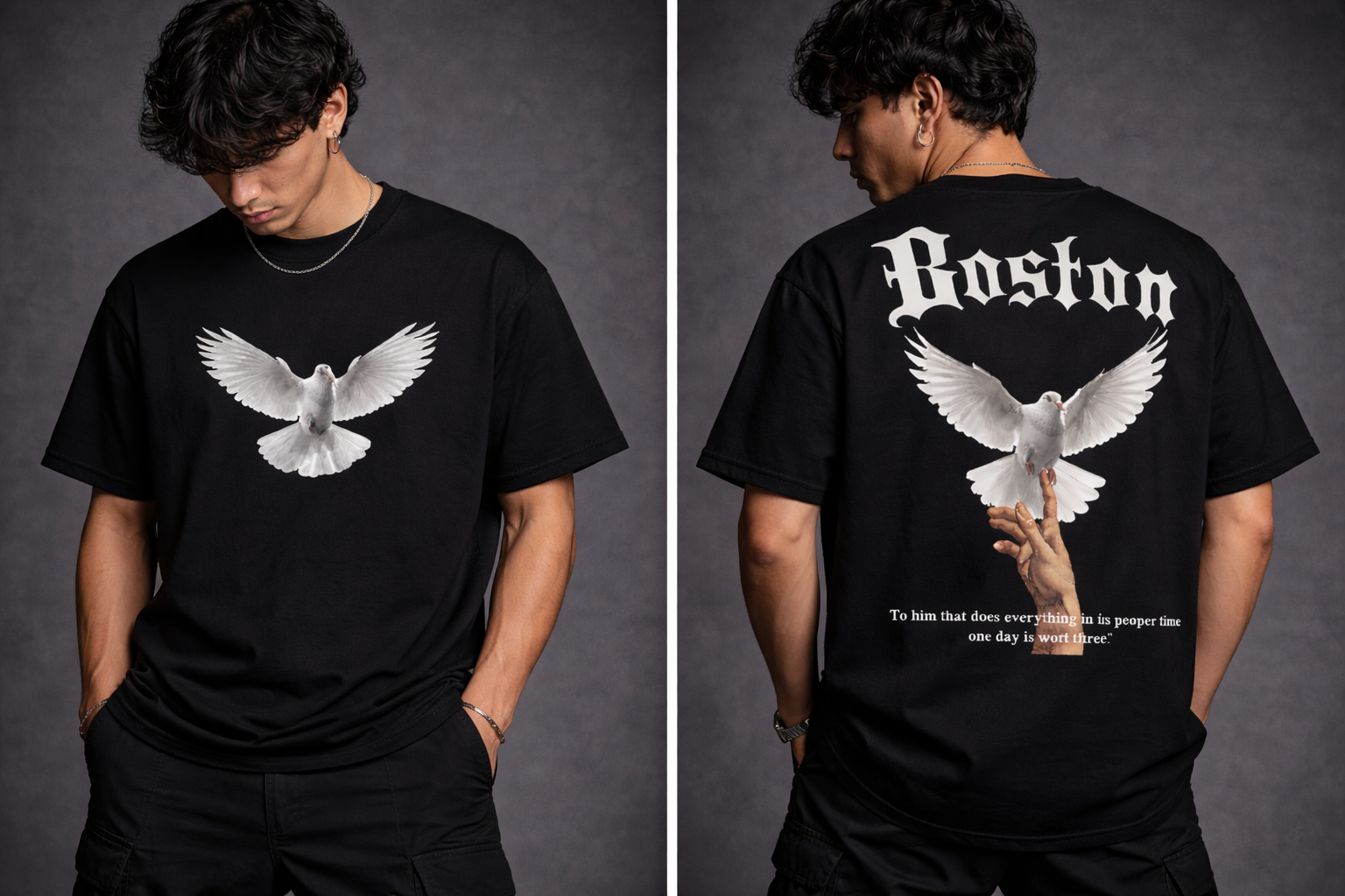 Boston Dove Graphic T-Shirt – Minimal Peace Streetwear Tee for Men