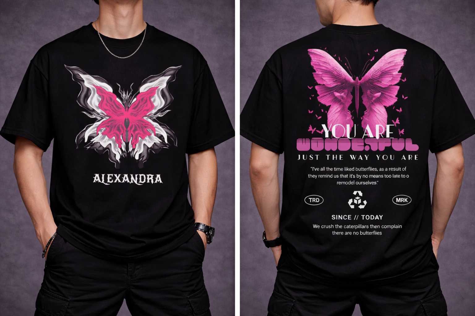Butterfly Motivation Graphic T-Shirt – “You Are Wonderful” Streetwear Tee for Men