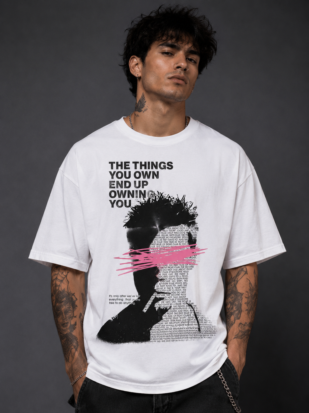 Fight Club Oversized Graphic T-Shirt – Premium White Streetwear Tee for Men