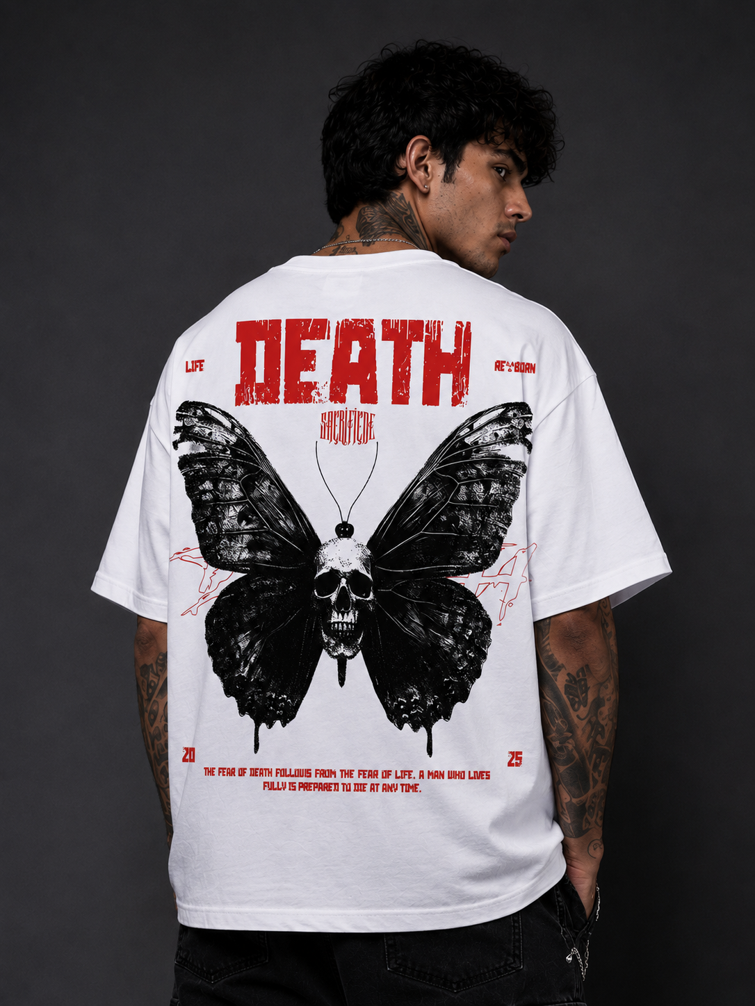 Death Reborn Oversized Graphic T-Shirt – White Streetwear Tee for Men