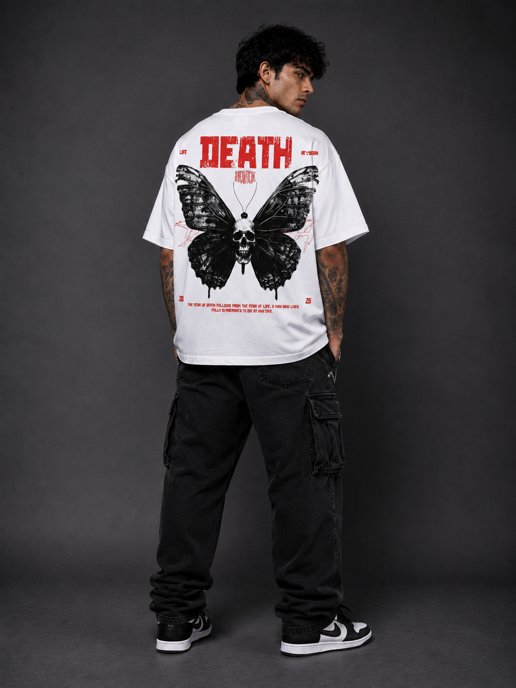 Death Reborn Oversized Graphic T-Shirt – White Streetwear Tee for Men