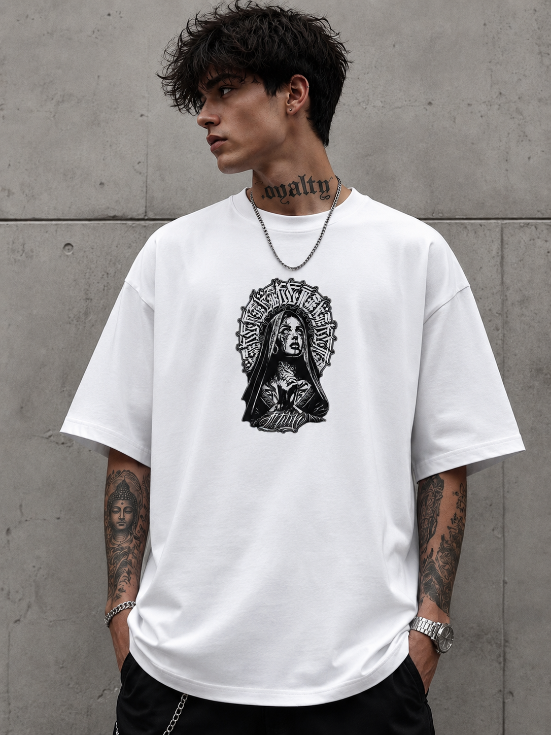 Veiled Fearless Oversized Graphic T-Shirt – Premium White Streetwear Tee for Men