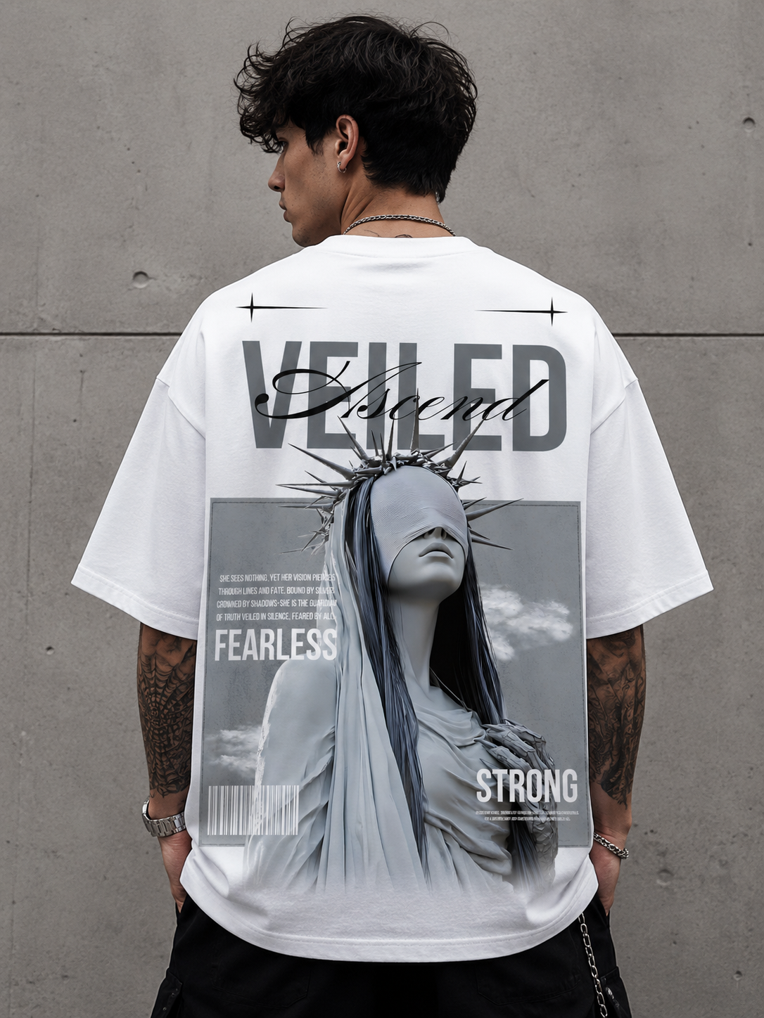 Veiled Fearless Oversized Graphic T-Shirt – Premium White Streetwear Tee for Men