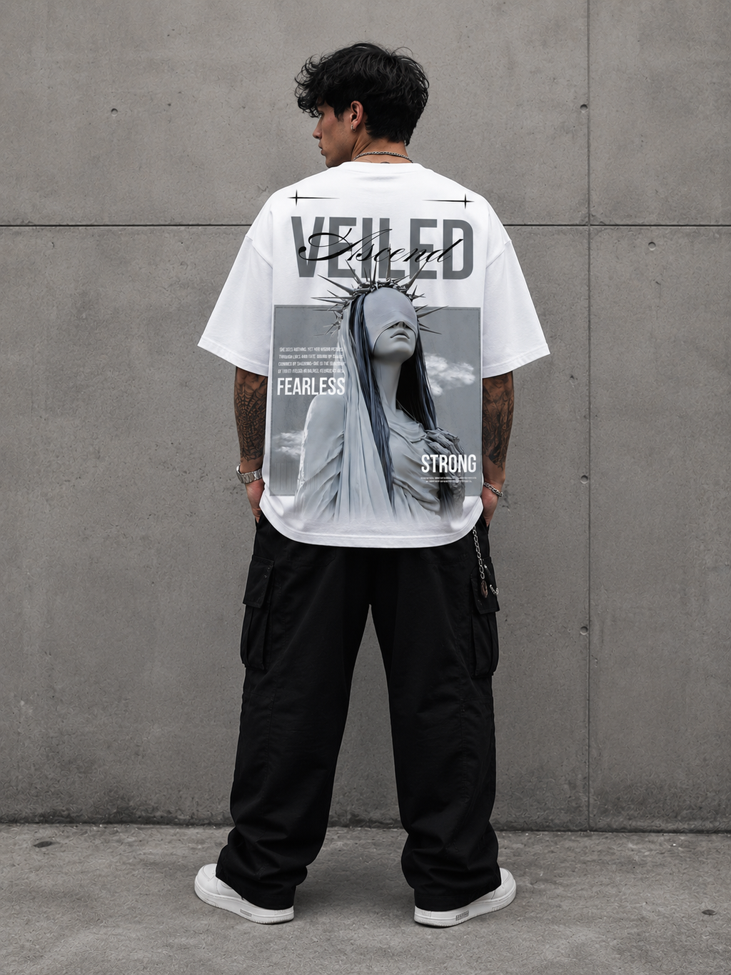 Veiled Fearless Oversized Graphic T-Shirt – Premium White Streetwear Tee for Men