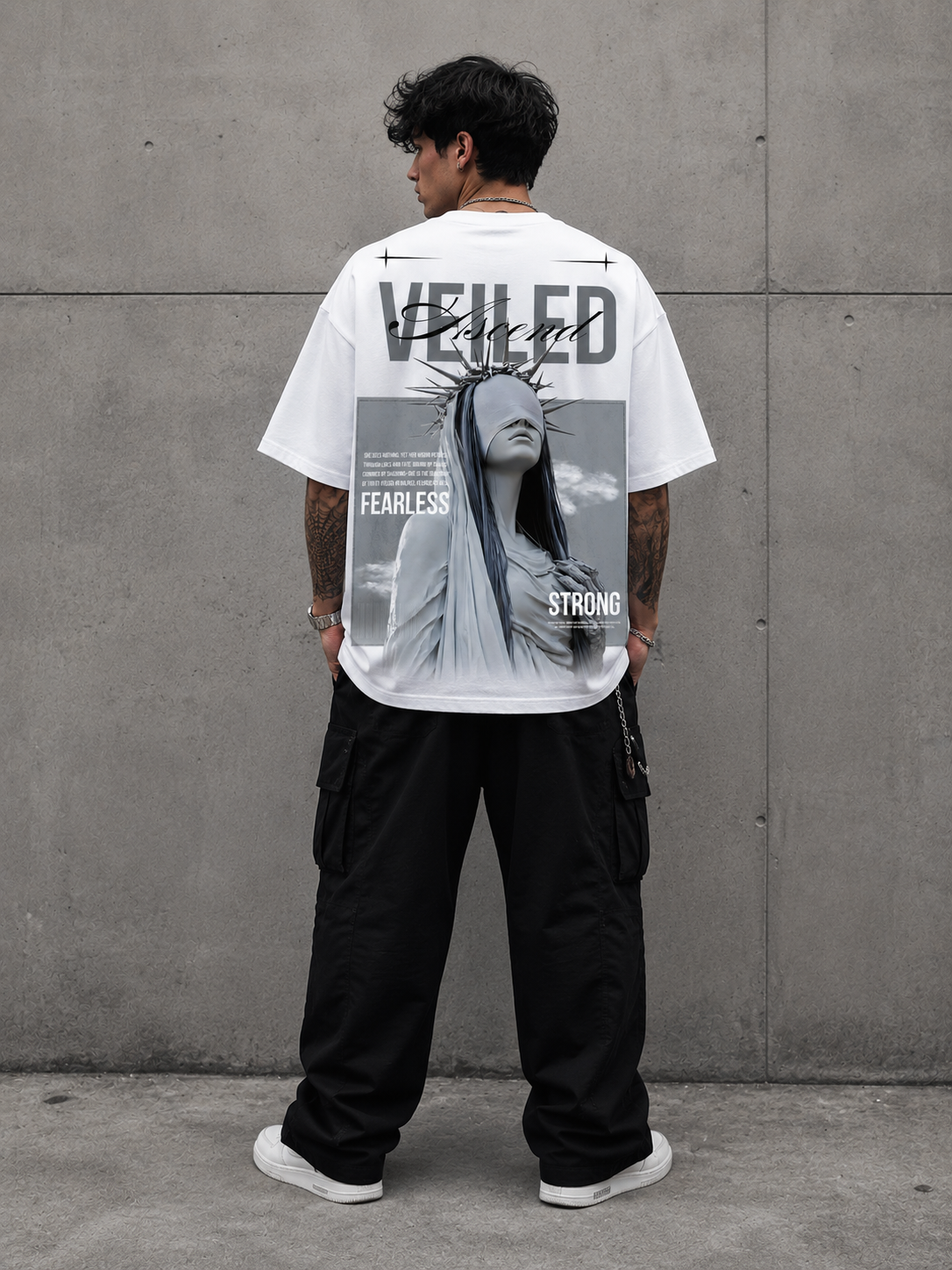 Veiled Fearless Oversized Graphic T-Shirt – Premium White Streetwear Tee for Men