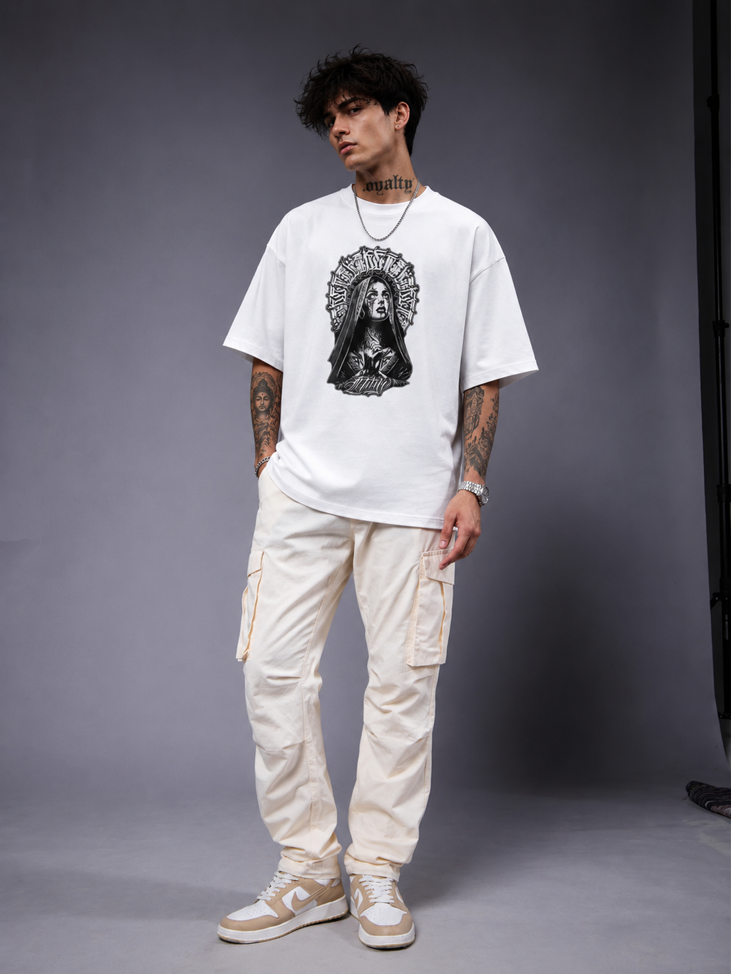 Veiled Fearless Oversized Graphic T-Shirt – Premium White Streetwear Tee for Men